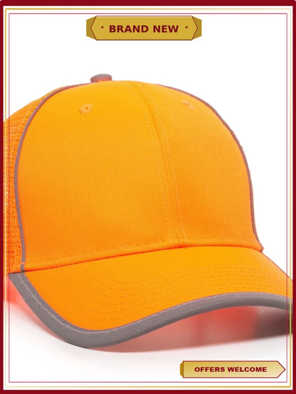 Hi-Vis Safety Work Cap Mesh Back Hook-and-Loop Adjustable One Size